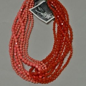 Multi Strand Mint pink Beaded Necklace